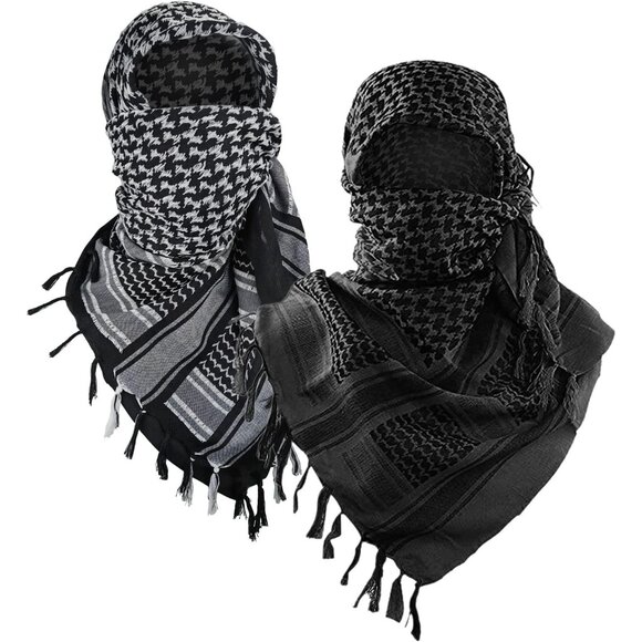Men Black/White 2pack Military Shemagh Tactical Desert Cotton Kefiyeh Scarf Wrap - Picture 1 of 8